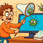 Программист, тестировщик ПО ловит баги и дефекты в сачок