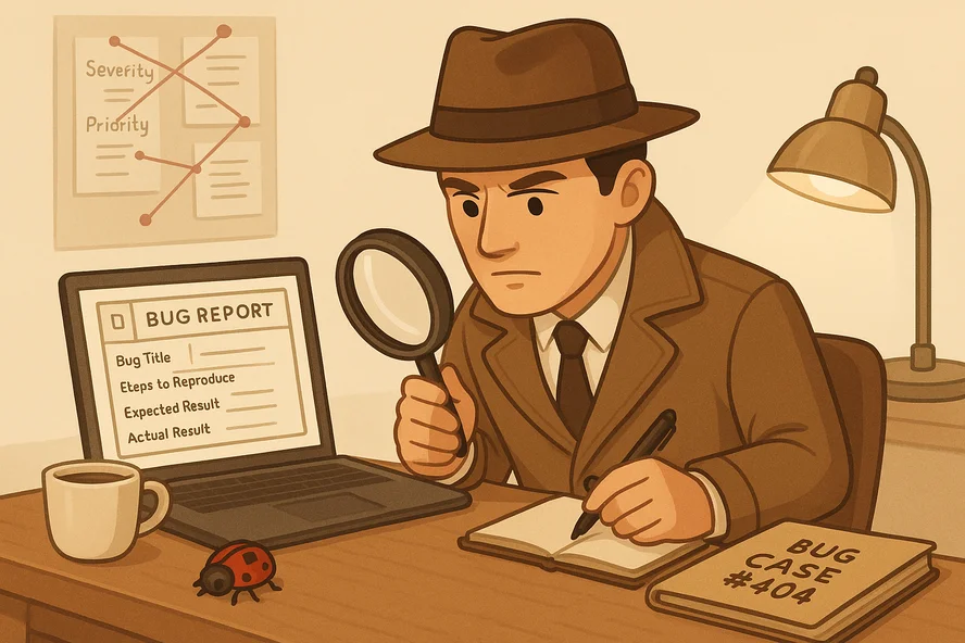 Детектив-тестировщик ищет ошибки и составляет баг-репорт